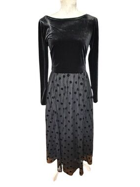 BODEN Velvet Bodice Jersey Dress in Black polka dot 6R